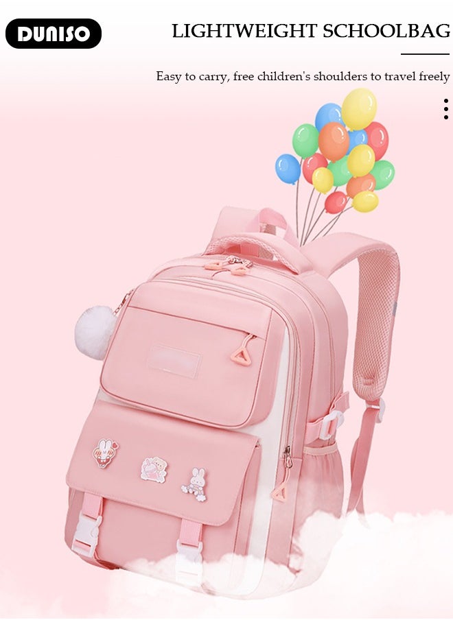 Oxford Cloth Primary School Small Kids Backpack,Waterproof Large Capacity Lightweight Simple Casual Cute School Bag With Cartoon Decoration,Breathable School Book Bag with Adujustable Strap and Bottle Side Pockets for Aged 6-10,Suitable for Kindergarten Outing And School