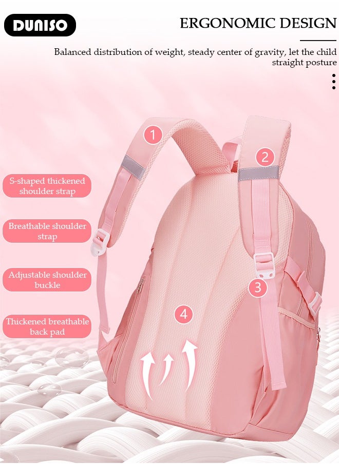 Oxford Cloth Primary School Small Kids Backpack,Waterproof Large Capacity Lightweight Simple Casual Cute School Bag With Cartoon Decoration,Breathable School Book Bag with Adujustable Strap and Bottle Side Pockets for Aged 6-10,Suitable for Kindergarten Outing And School