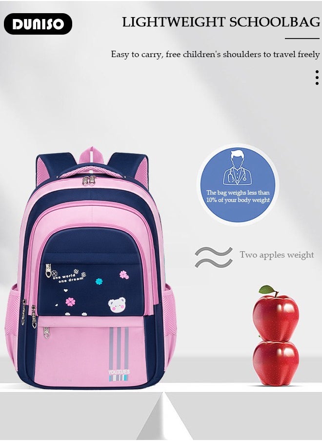 Kids Backpacks Oxford Cloth for Girls,Lightweight Large Capacity Durable Waterproof School Book Bag,Cute Cartoon Printing Pink Toddler Backpack with Adujustable Strap and Bottle Side Pockets for Aged 9-15,Suitable for Travel Outing And School
