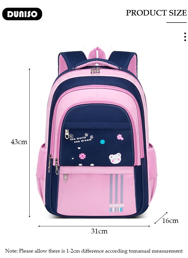 Kids Backpacks Oxford Cloth for Girls,Lightweight Large Capacity Durable Waterproof School Book Bag,Cute Cartoon Printing Pink Toddler Backpack with Adujustable Strap and Bottle Side Pockets for Aged 9-15,Suitable for Travel Outing And School