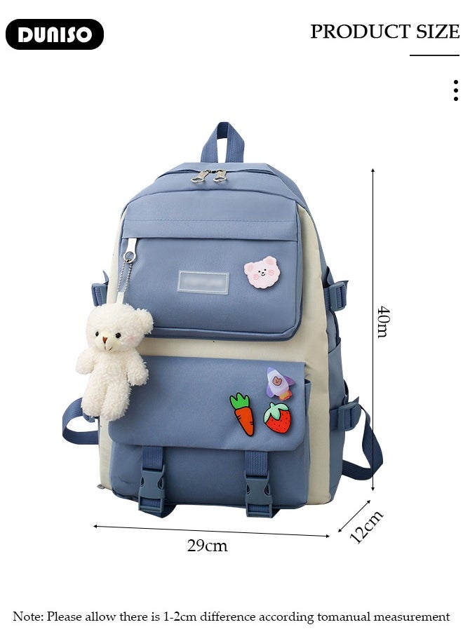 5pcs School Backpack Set for Teenager Student,Large Capacity Lightweight Cute Simple Casual Fashion High Stretch Canvas Kids Backpack,School Bag Set with Cute Pendant Handbag,Crossbody Bag Lunch Bag Coin Purse,Suitable for Office College School Gift