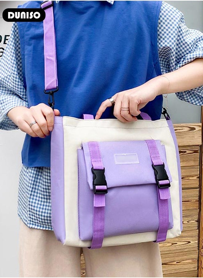 5pcs School Backpack Set for Teenager Student,Large Capacity Lightweight Cute Simple Casual Fashion High Stretch Canvas Kids Backpack,School Bag Set with Cute Pendant Handbag,Crossbody Bag Lunch Bag Coin Purse,Suitable for Office College School Gift