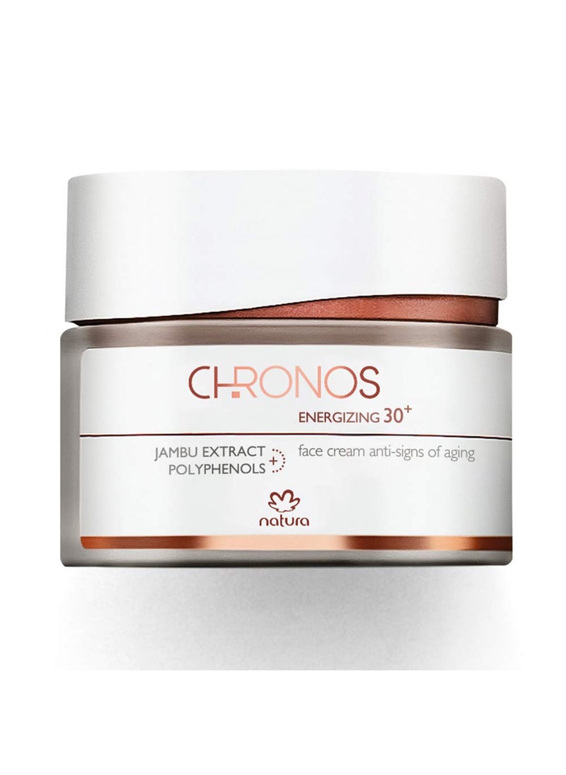 natura Chronos Energizing 30 Face Cream  AntiSigns of Aging Moisturizer with Polyphenols  Jambu Extract Correcting Fine Lines  Stimulates Collagen  Elastin Production  Vegan Skincare  40g