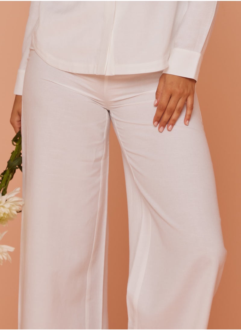 Ashita Fernandes Snowdrop White Linen Blend High-Waisted Wide-Leg Ankle Pants – Relaxed Fit, Breathable & Wrinkle-Resistant Summer Essential