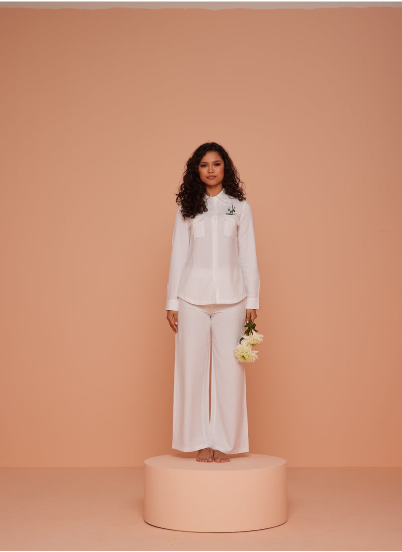 Ashita Fernandes Snowdrop White Linen Blend High-Waisted Wide-Leg Ankle Pants – Relaxed Fit, Breathable & Wrinkle-Resistant Summer Essential