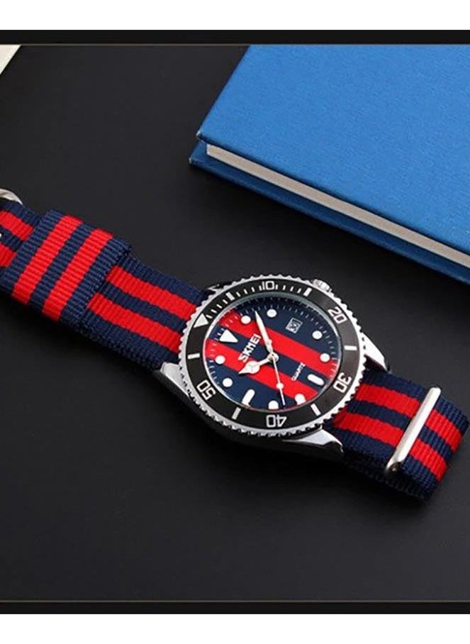 SKMEI Sport Watch - Striped Nylon Strap, Luminous Dial, Date Display
