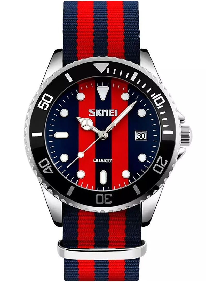 SKMEI Sport Watch - Striped Nylon Strap, Luminous Dial, Date Display