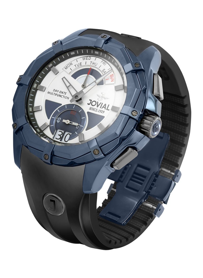 JOVIAL 12051GBRC11, Multifunction, DUALITY COLLECTION combines precision and versatility with its bold multifunction design and dual day-date display for those who value both style and function.