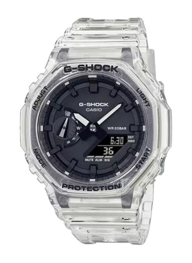 G-Shock GA-2100SKE-7ADR Men's Transparent Watch – Carbon Core Guard, Shock Resistant, 200M Water Resistant, Analog-Digital, LED Light, World Time, Skeleton Series