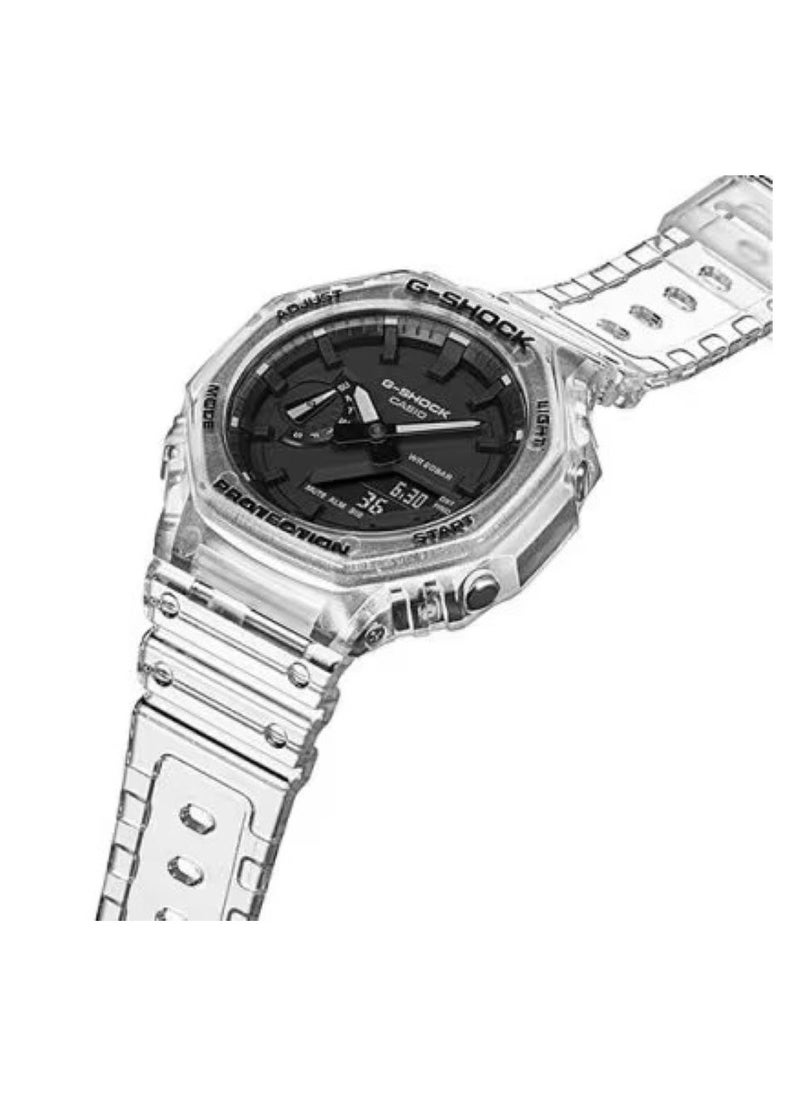G-Shock GA-2100SKE-7ADR Men's Transparent Watch – Carbon Core Guard, Shock Resistant, 200M Water Resistant, Analog-Digital, LED Light, World Time, Skeleton Series