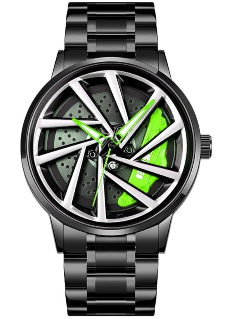 SKMEI Men's Sports Watch 3D Hollow Wheel Design Stainless Steel Watch Waterproof Car Wheel Rolling Spinning Dial Watch 1990C