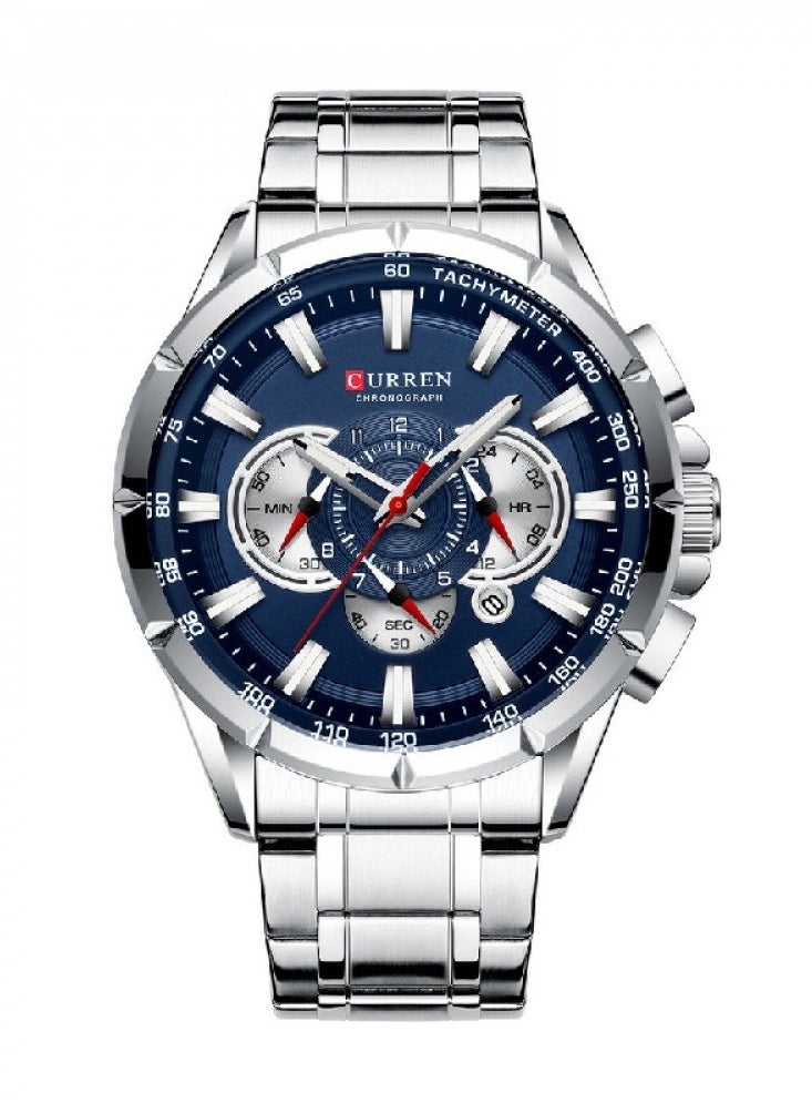 Men's Waterproof Stainless Steel Band Chronograph Quartz Watch 8363- 48 mm