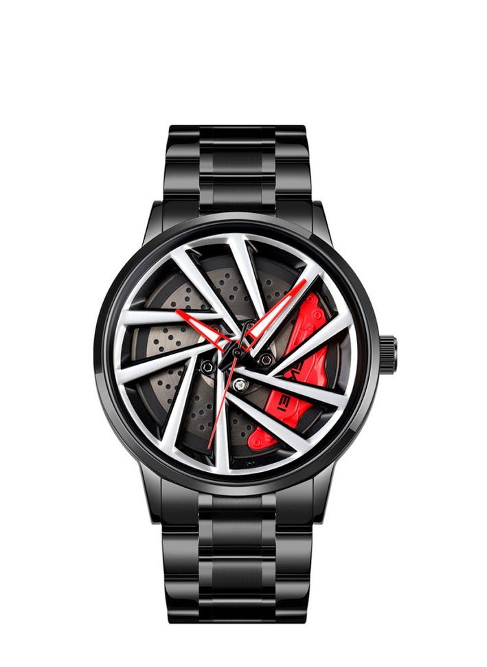 SKMEI Men's Sports Watch 3D Hollow Wheel Design Stainless Steel Watch Waterproof Car Wheel Rolling Spinning Dial Watch 1990D
