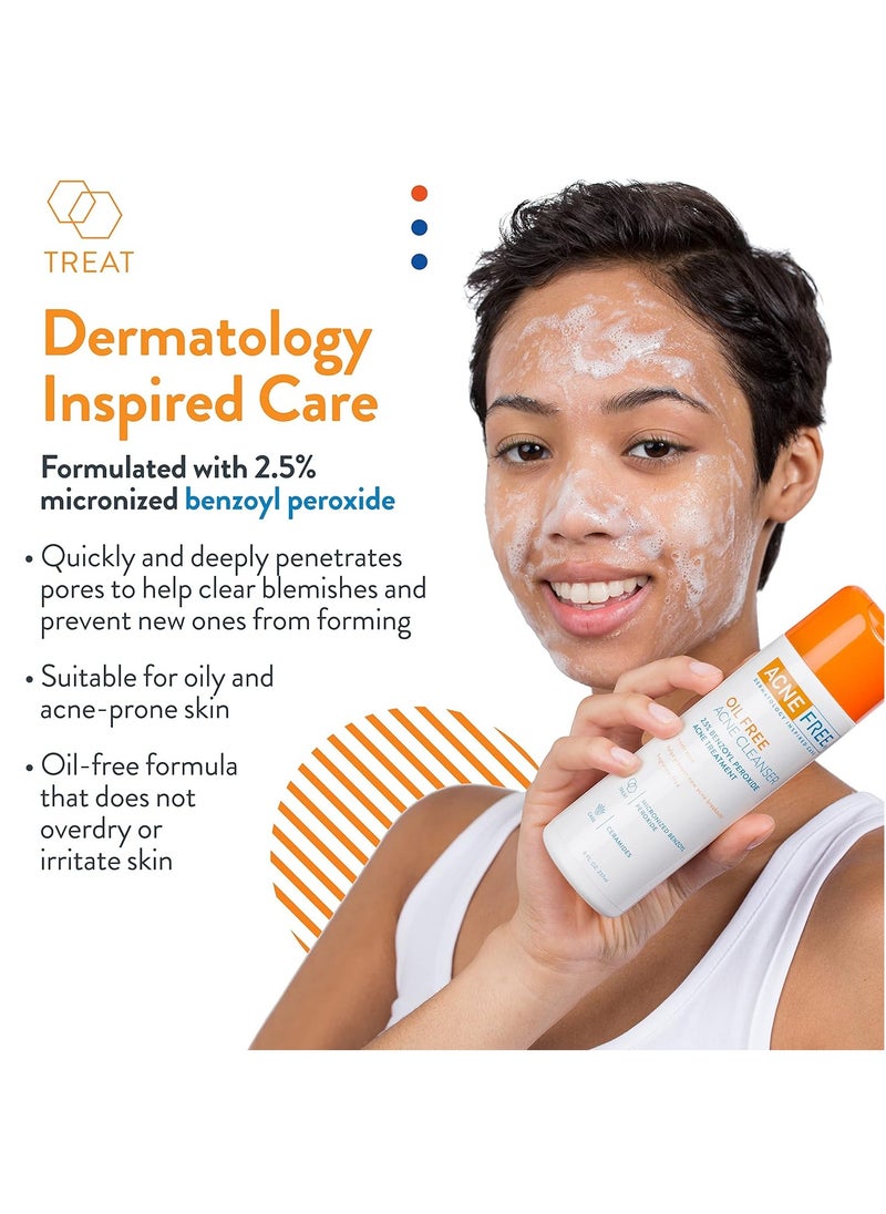 AcneFree Oil-Free Acne Cleanser for Oily Skin and Acne Prone Skin Formulated with Benzoyl Peroxide 2.5%, helps Clear Blemishes and Nourish Skin, 8 Fl Oz (Pack of 3)