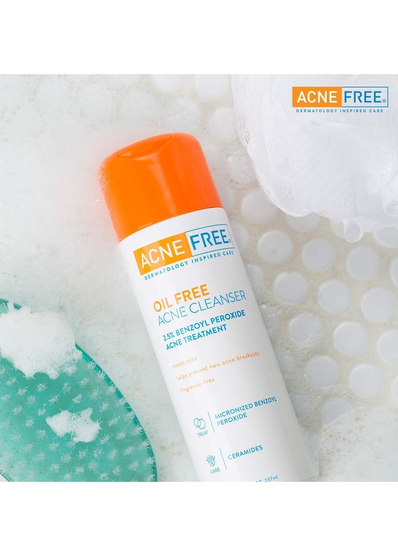 AcneFree Oil-Free Acne Cleanser for Oily Skin and Acne Prone Skin Formulated with Benzoyl Peroxide 2.5%, helps Clear Blemishes and Nourish Skin, 8 Fl Oz (Pack of 3)
