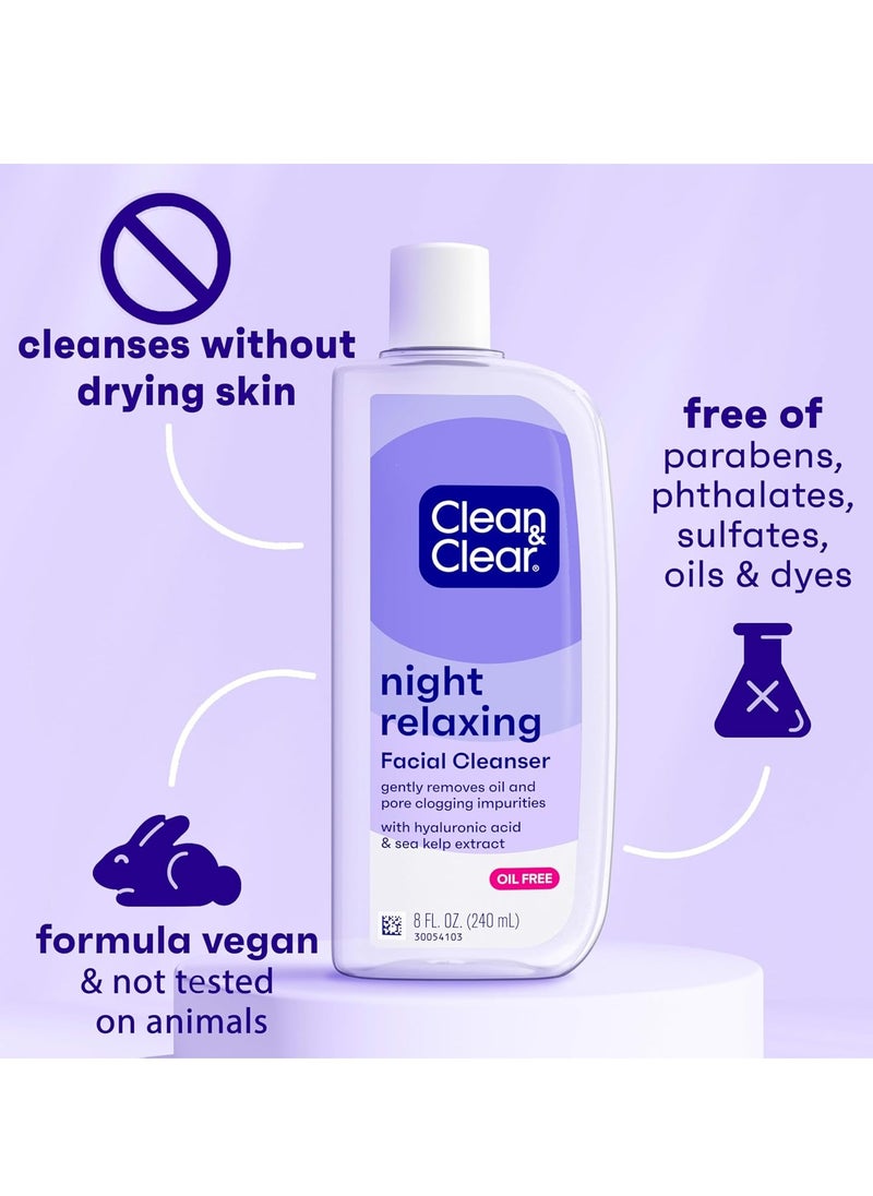 Clean & Clear Night Relaxing Oil-Free Deep Cleaning Face Wash with Deep Sea Minerals & Sea Kelp Extract, For All Skin Types, 8 fl. oz (Pack of 2)