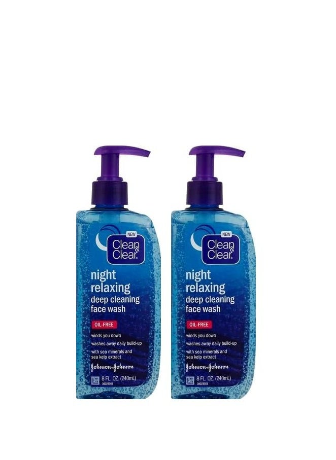 Clean & Clear Night Relaxing Oil-Free Deep Cleaning Face Wash with Deep Sea Minerals & Sea Kelp Extract, For All Skin Types, 8 fl. oz (Pack of 2)