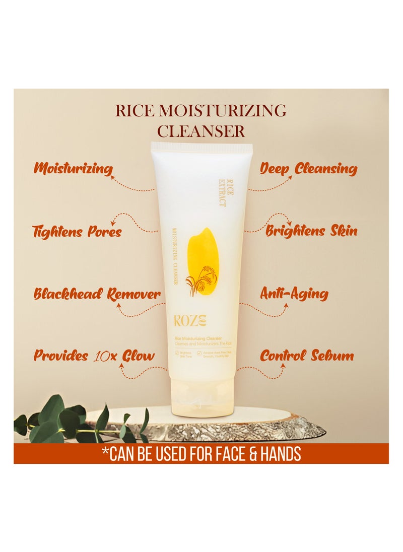 Roze Skin Care Set | Rice Facial Cleanser 120ml | Rice Enzyme Moisturizing Cream 50g | No Dark Spots | Radiant Glow