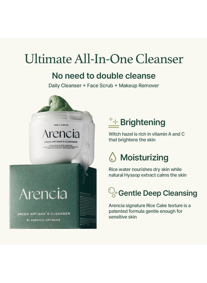 Arencia Korean Rice Mochi Face Cleanser - Face Mask, Foaming Cleanser, Gentle Scrub All in One - Deep Cleansing, Moisturizing, Pore Minimizing, Removing Blackhead- with Rice Water & Green Tea, Mugwort