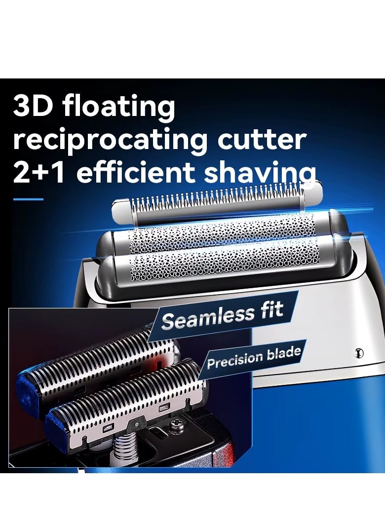 2 IN 1 Electric Foil Shaver for Men – Rechargeable Professional Shaver, Cordless & Washable, Precision Grooming for Smooth Shave blue