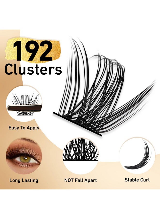 Miuffue Cluster Eyelash Extensions 192 PCS Cluster Lashes Wispy DIY Individual Lashes Cluster Super Thin Band Eyelash Clusters Soft Mink False Eyelashes Mixed Tray