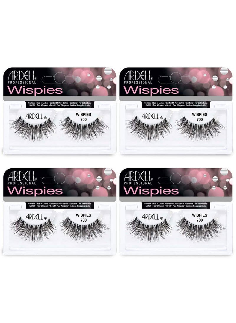 Ardell Lashes Pro Wispies 700, Comfortable Invisiband False Eyelashes, Reusable Strip Lashes for All-Day Wear, 4 Pack