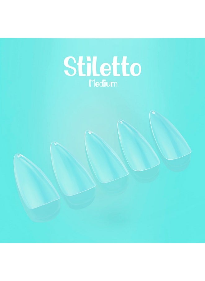 Starter Kit Stiletto Medium |NABulous | Stiletto Shaped | Medium Length | Clear Full Cover Nail Tips Quick & Easy Gel Kit, Salon Quality At-Home (Stiletto Medium)