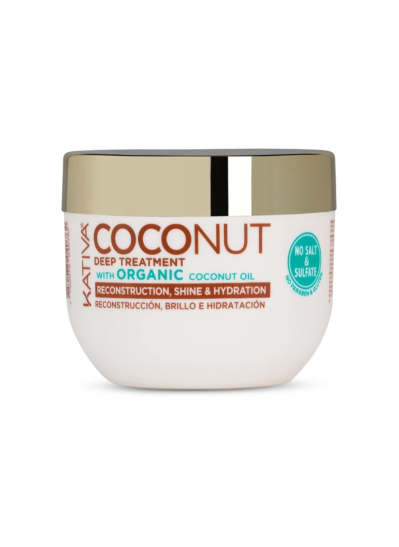 Kativa Organic Coconut Deep Treatment Mask (8.45 Fl Oz), Rebuild and Repair Shiny & Silky Hair, for Damaged, Sensitized, Dehydrated & Dull Hair, Sulfate Free, Gluten Free, Paraben Free