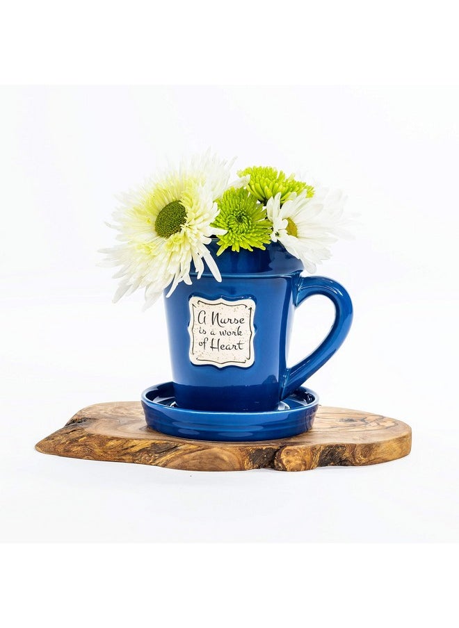 Divinity Boutique Flower Pot Ceramic Mugs, 3 Piece Set, Med Blue-Nurse