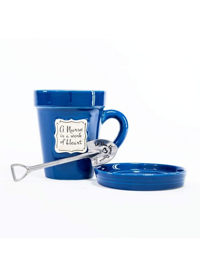 Divinity Boutique Flower Pot Ceramic Mugs, 3 Piece Set, Med Blue-Nurse