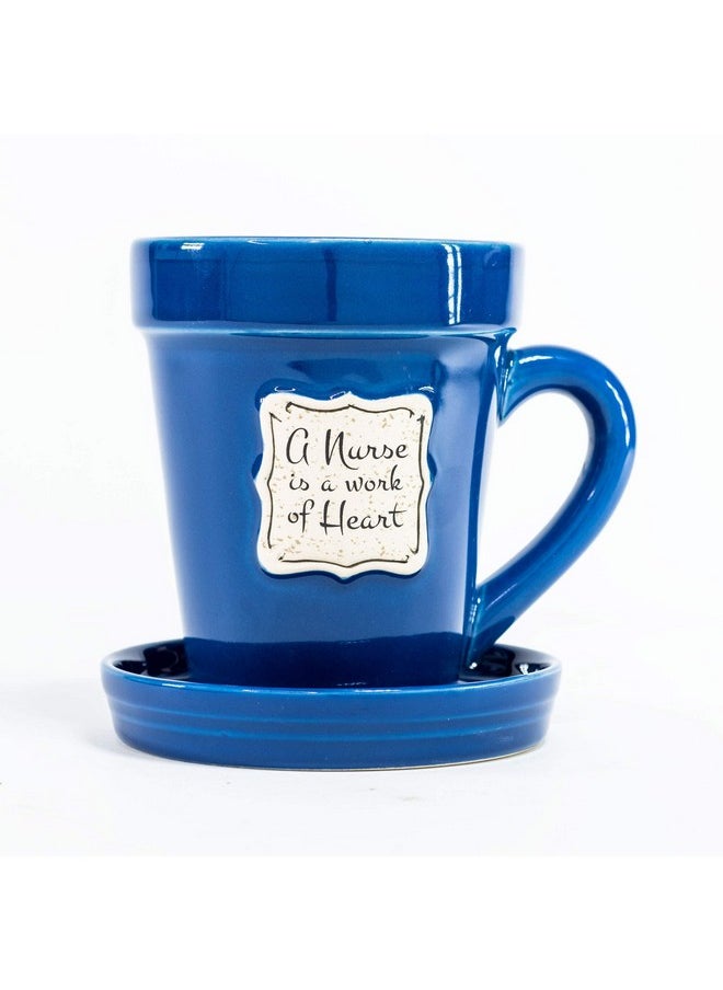 Divinity Boutique Flower Pot Ceramic Mugs, 3 Piece Set, Med Blue-Nurse