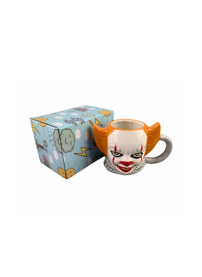 3D clown mug, ghost night, terror hood, escape movie, surrounding water cup.