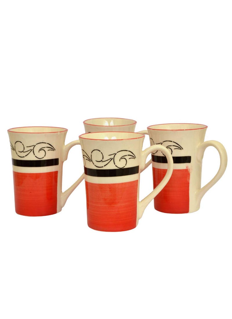 KITTENS Ceramic Coffee Mug Set of 4, Made with Food Grade Material, Handcrafted and Handpainted Design, Mugs for Daily Uses, 300ml, Red Color