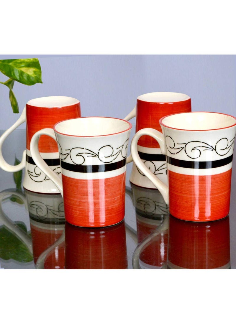 KITTENS Ceramic Coffee Mug Set of 4, Made with Food Grade Material, Handcrafted and Handpainted Design, Mugs for Daily Uses, 300ml, Red Color