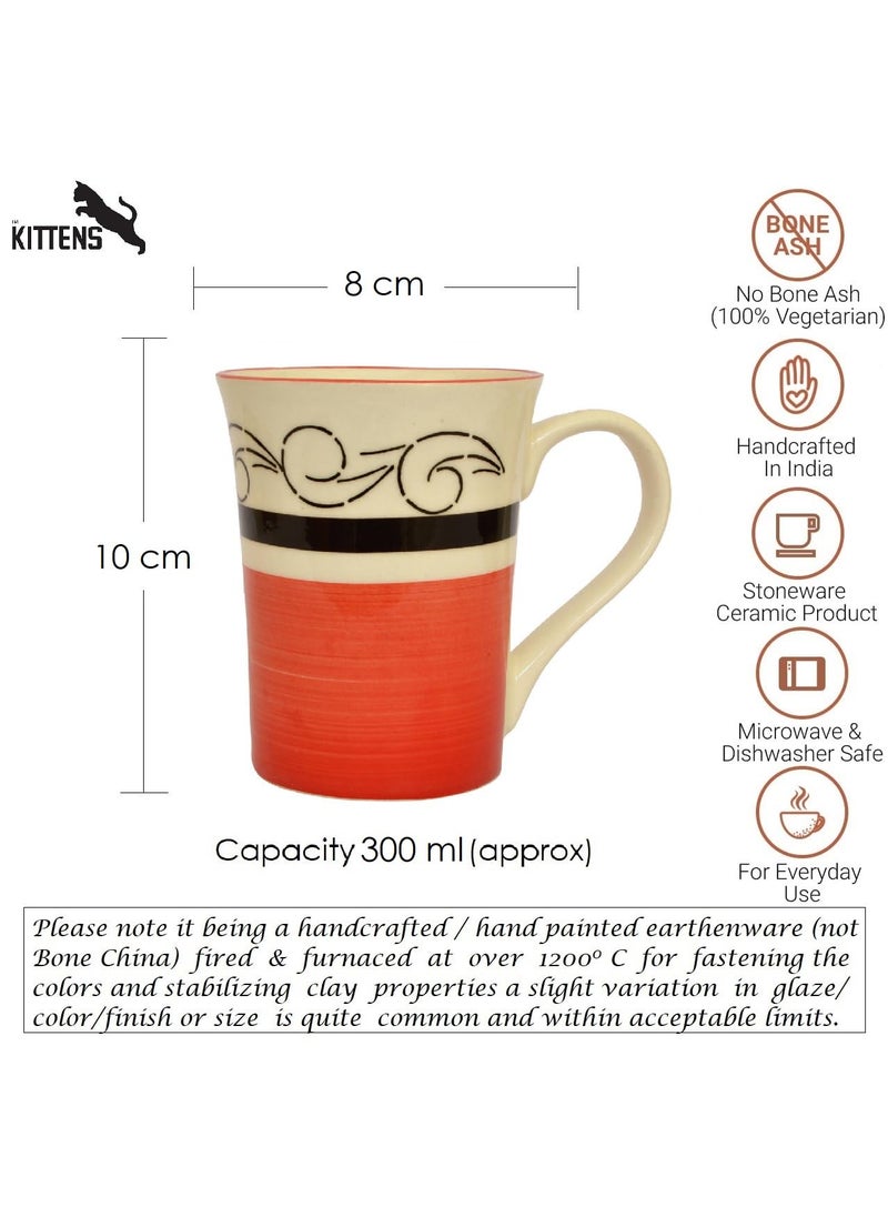 KITTENS Ceramic Coffee Mug Set of 4, Made with Food Grade Material, Handcrafted and Handpainted Design, Mugs for Daily Uses, 300ml, Red Color