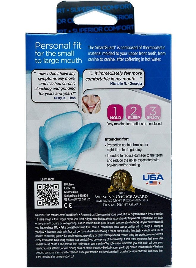 Dental Guard SMARTGUARD ELITE (2 Guards 1 Travel case) Front tooth Custom Anti Teeth Grinding Night Guard for Clenching - Dentist Designed - Bruxing Splint Mouth Protector for Relief of Symptoms