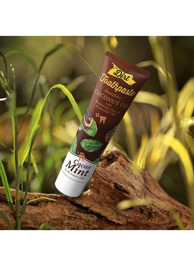 THE DIRT Coconut Oil Toothpaste - Fluoride & Gluten Free - Natural Oral Care for a Refreshing Smile - Cacao Mint Flavor (72g: 10 Weeks Supply)