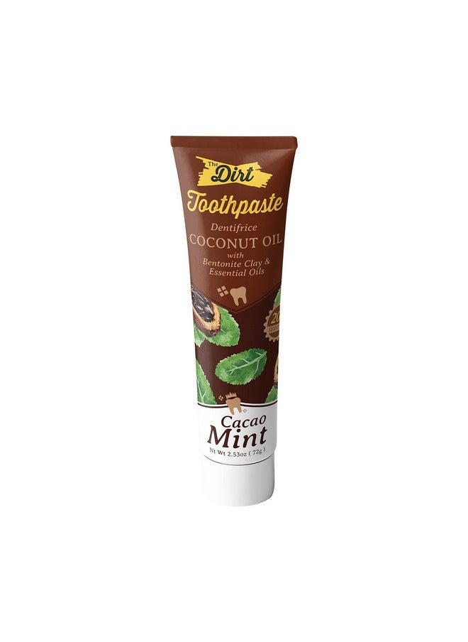 THE DIRT Coconut Oil Toothpaste - Fluoride & Gluten Free - Natural Oral Care for a Refreshing Smile - Cacao Mint Flavor (72g: 10 Weeks Supply)