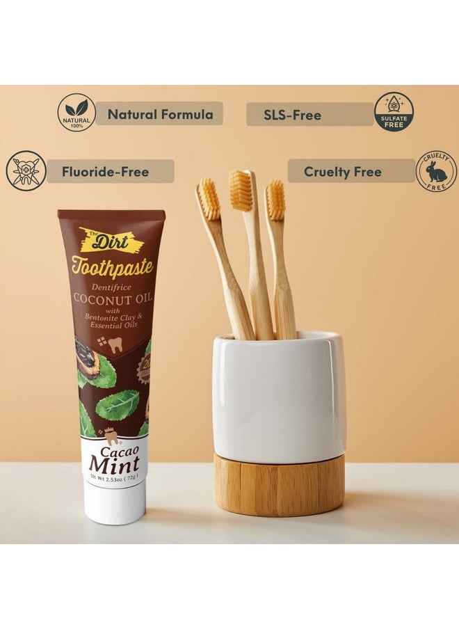 THE DIRT Coconut Oil Toothpaste - Fluoride & Gluten Free - Natural Oral Care for a Refreshing Smile - Cacao Mint Flavor (72g: 10 Weeks Supply)