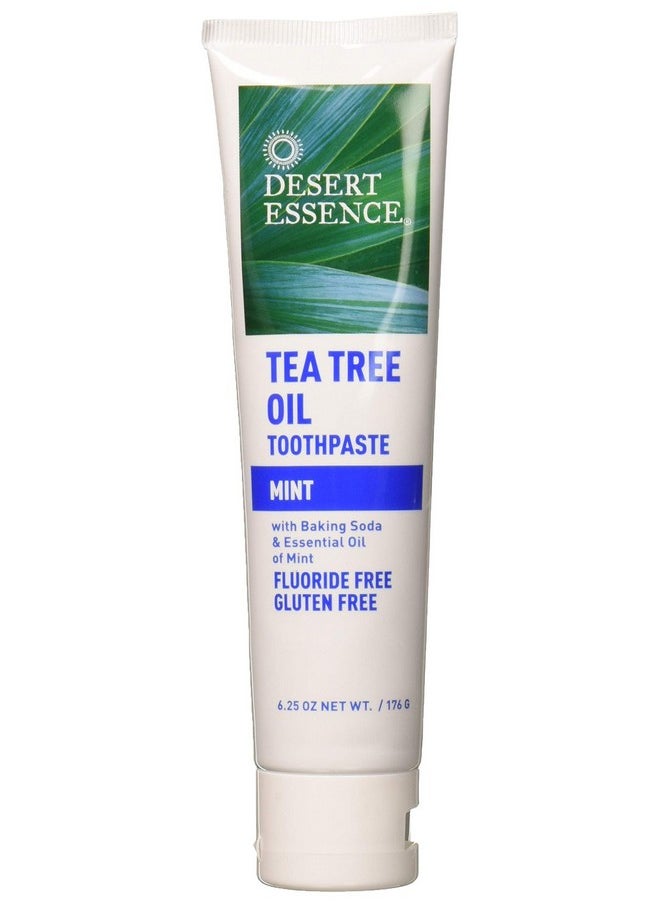 Desert Essence Tea Tree Oil Toothpaste - Mint - 6.25 Ounce - Refreshing Taste - Deep Cleans Teeth & Gums - Helps Fight Plaque - Sea Salt - Pure Essential Oil - Baking Soda - Promotes Healthy Mouth