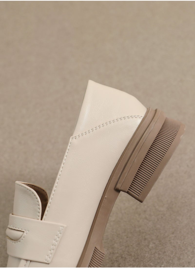 Solid Color Thick Soft Sole Round Toe Small Leather Shoes Beige