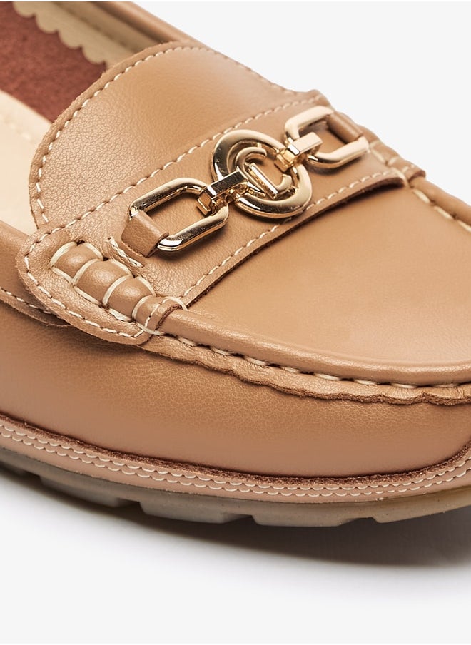 Women Metal Accent Loafers with Wedge Heels