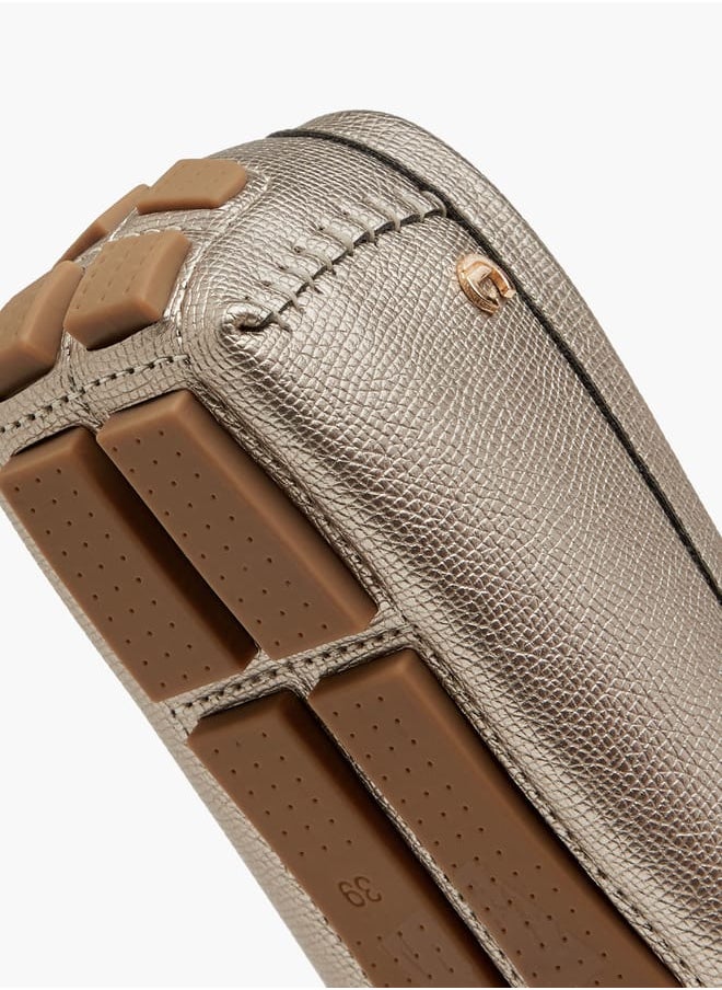 Women Textured Slip-On Loafers with Metal Accent