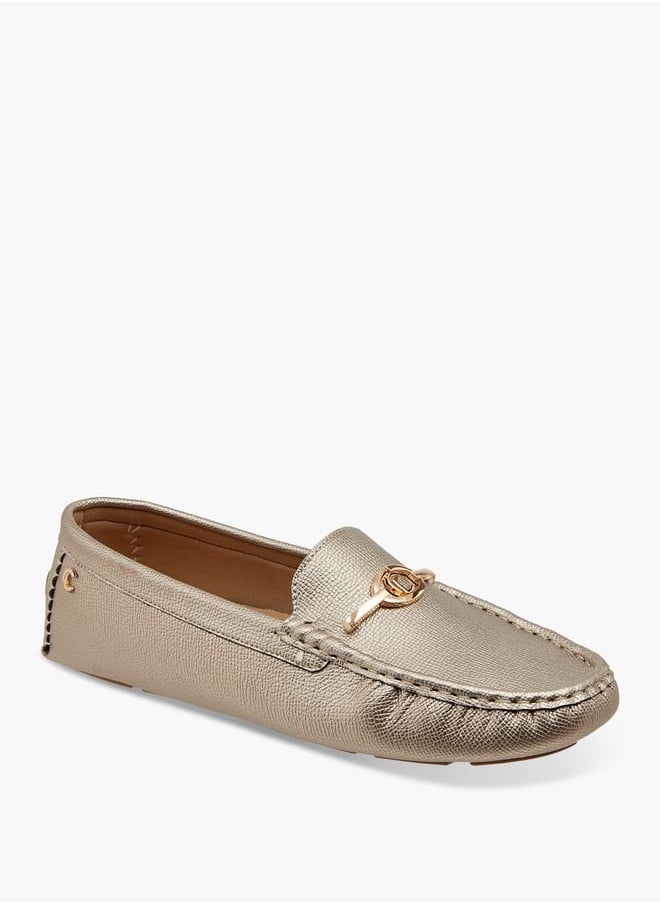 Women Textured Slip-On Loafers with Metal Accent