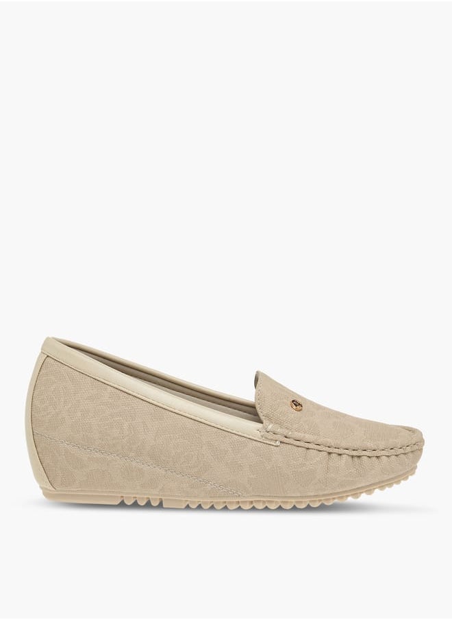 Women Floral Textured Slip-On Comfort Loafers with Wedge Heels