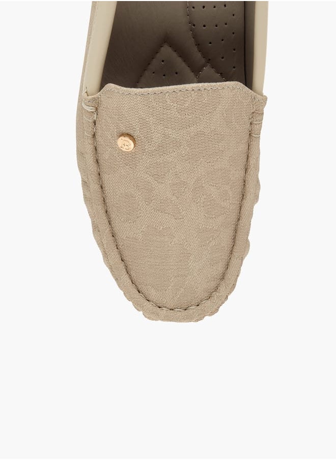 Women Floral Textured Slip-On Comfort Loafers with Wedge Heels