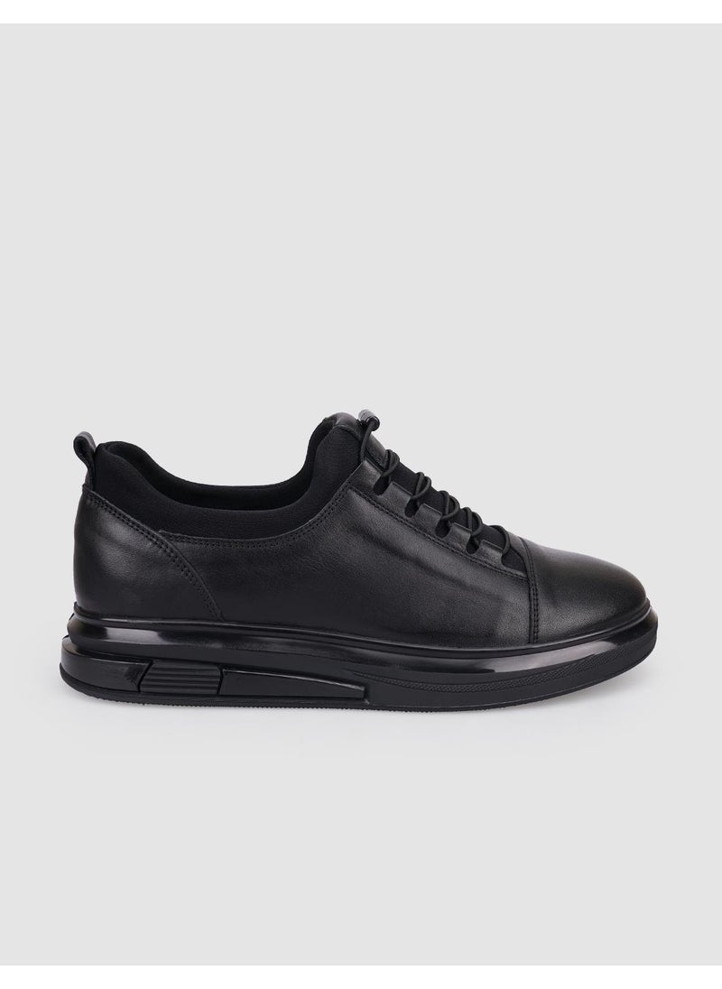 Leather Black Rubber Laced Men's Casual Shoes