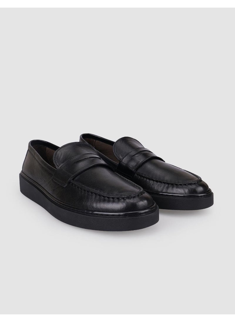 100% Genuine Leather Black Men's Casual Shoes