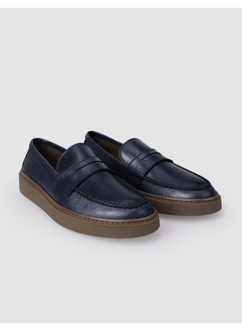 Leather Navy Blue Men's Casual Shoes