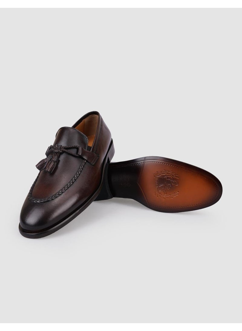 100% Genuine Leather Brown Bow Detailed Men's Classic Shoes